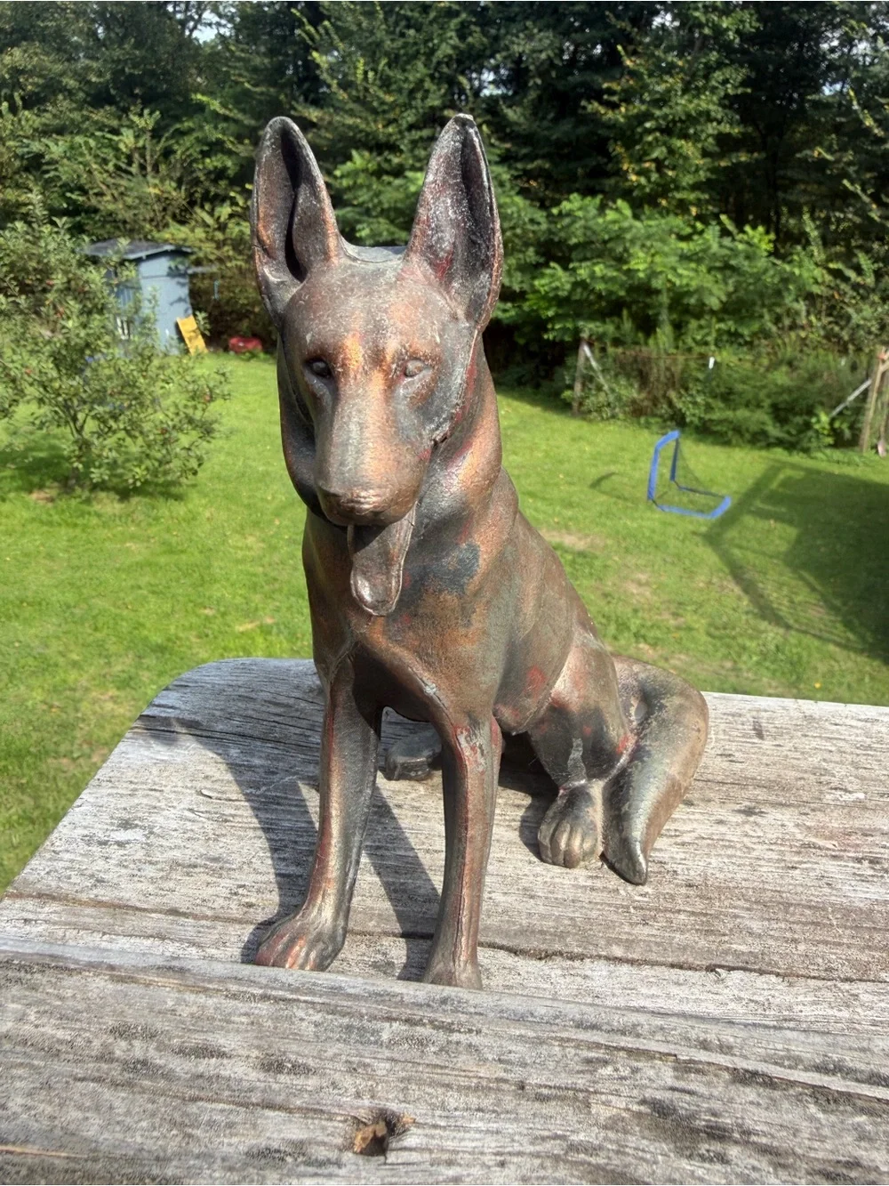 Vintage German Shepherd Dog Figurine Sitting Pose Metal Statue Copper 7.75”